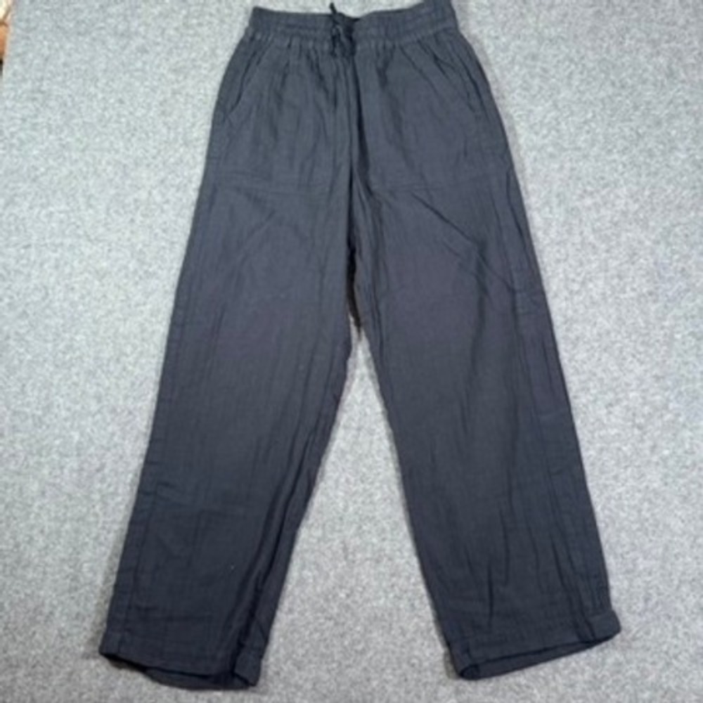 ME+EM Navy Blue Cotton Double Gauze Wide‎ Leg Drawstring Pants US 4 Boho Summer